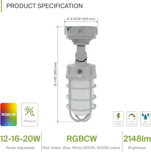 Vista 2 de ASD Luz LED de tarro de gelatina hermética al vapor, 12/16/20 W, 120-277 V, IP65 RGBCW, lámpara de pared industrial del anochecer al amanecer, luz