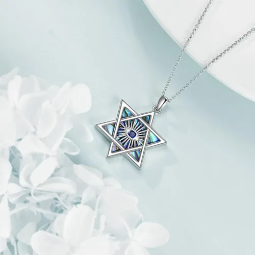 Vista 23 de YFN Collar de estrella de David de plata de ley, concha de abulón, árbol de la vida, joyería judía, regalos para mujeres y hombres
