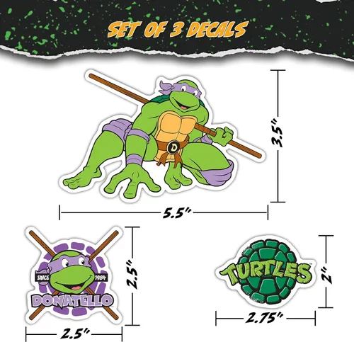 Vista 3 de TMNT - Juego de 3 calcomanías de vinilo Donnie de las Tortugas Ninja Adolescentes Mutantes para coche, botella de agua, bicicleta, casco, laptop