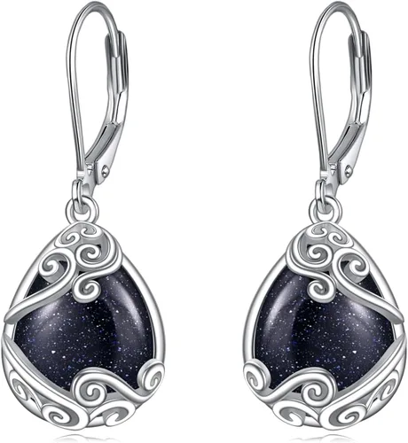 Vista 42 de Aretes colgantes con forma de lágrima de filigrana de piedra lunar de plata de ley 925 con cierre de palanca para mujer, regalos de joyería