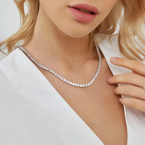 Vista 6 de GMESME 18K White Gold Plated Cubic Zirconia Classic Tennis Necklace (14-24inch)
