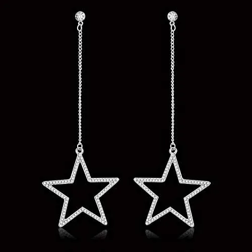 Vista 3 de Caiyao Aretes colgantes de diamantes de imitación plateados para mujeres y niñas, hipoalergénicos, brillantes, de cristal, con borlas largas