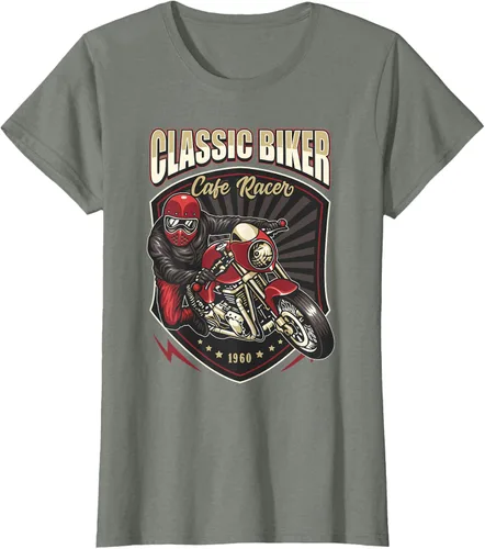Vista 14 de Camiseta de motocicleta clásica Biker Cafe Racer para hombre, Negro, S