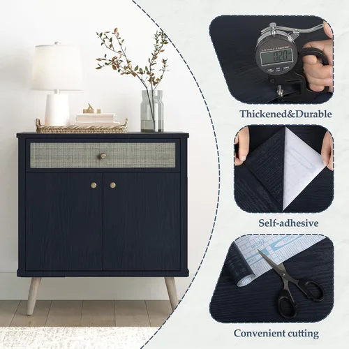 Vista 2 de Papel de contacto de madera azul oscuro despegar y pegar, papel tapiz engrosado sin rasgaduras, adhesivo de vinilo, autoadhesivo impermeable