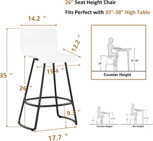 Vista 14 de WENTMENT Juego de 4 taburetes de bar giratorios de altura de mostrador con respaldo de 24 pulgadas con asiento de plástico, taburetes de bar