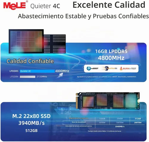 Vista 5 de MeLE Quieter 4C Mini PC sin ventilador, N150 16GB 512GB Fanless micro PC, full-functional USB-C, 4K triple display, dual-band WiFi, for Home