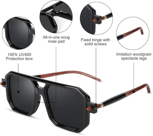 Vista 2 de Gafas de sol polarizadas para hombres y mujeres, gafas cuadradas de moda