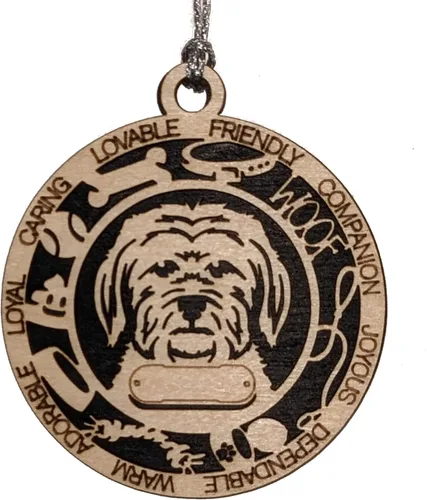 Vista 21 de Adorno de Navidad personalizado para perro Cavalier King Charles Spaniel, redondo de 3 pulgadas, madera cortada con láser de 2 capas, nombre y texto