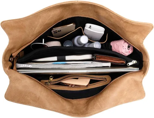 Vista 5 de Bolso tote para mujer, carteras de cuero PU, bolsos de hombro hobo de moda con correa de hombro ajustable