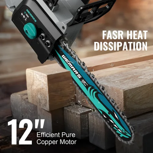 Vista 4 de WEMARS Motosierra inalámbrica de 20 V de 12 pulgadas, motosierras eléctricas de poda compacta, motosierra eléctrica de iones de litio de 4.0 AH, kit