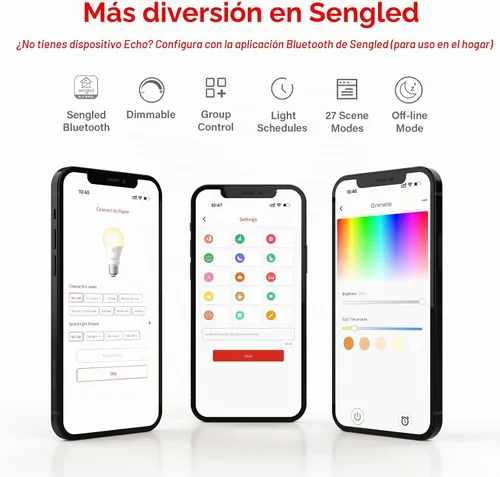 Vista 7 de Sengled Bombilla Alexa, S1 emparejamiento automático con dispositivos Alexa, bombillas inteligentes cálidas, iluminación inteligente de malla