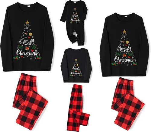 Vista 3 de WakeUple Pijamas de Navidad a juego para la familia, conjuntos de pijamas de Navidad clásicos rojos para mujeres, hombres, niños, perros y bebés