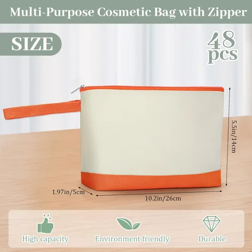 Vista 2 de Silkfly Bolsas de maquillaje de lona de algodón con cremallera cosmética de 10.2 x 5.5 x 2 pulgadas, bolsa de bricolaje en blanco a granel
