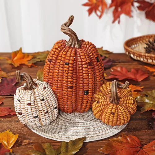 Vista 7 de Briful - Racimo de calabaza de maíz de resina, decoración de otoño de una Calabaza adjunta 3 en 1
