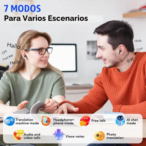 Vista 3 de Auriculares de traducción AI en tiempo real, 134 idiomas Traductor Negro
