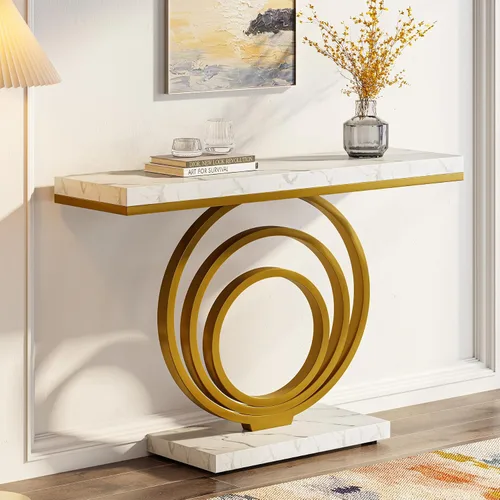 Vista 7 de Tribesigns Mesa de entrada dorada de 41 pulgadas, moderna mesa consola estrecha y larga, mesa decorativa contemporánea para sala de estar, pasillo