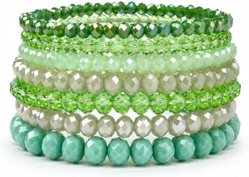 Vista 10 de Caiyao 12 pulseras apilables con cuentas de resina multicapa bohemia, pulseras elásticas de cuentas de cristal de colores, pulseras elásticas de 10