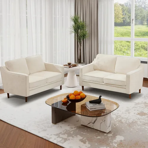 Vista 4 de Kingfun Sofá de felpilla de 56 pulgadas, sofá biplaza moderno de mediados de siglo con marco de madera maciza para sala de estar y dormitorio