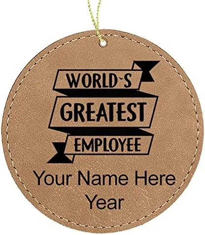 Vista 2 de LaserGram Personalized Christmas Ornament, World's Greatest Employee, Faux Leather, Custom Laser Engraved Gift Idea (Round Shape, Black with Gold)