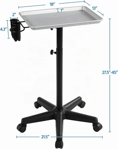 Vista 6 de Yaheetech Bandeja de salón rodante, equipo de carrito de aluminio con ruedas y altura ajustable, taburetes de spa, bandeja de almacenamiento