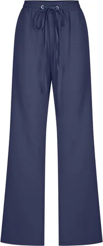 Vista 4 de Pantalones para mujer, elegantes, informales, de trabajo, de algodón, lino, pierna recta, con cordón, cintura elástica, holgados, cómodos, palazzo