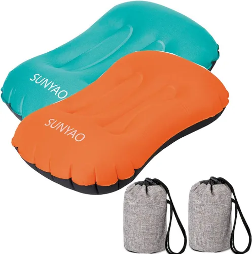 Vista 12 de Almohadas inflables ultraligeras para campamento: compresibles, compactas, inflables, cómodas, ergonómicas para soporte de cuello y lumbar mientras