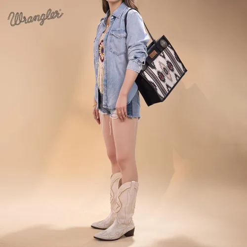 Vista 2 de Montana West Wrangler Aztec - Bolso de hombro de lona con asa superior para mujer