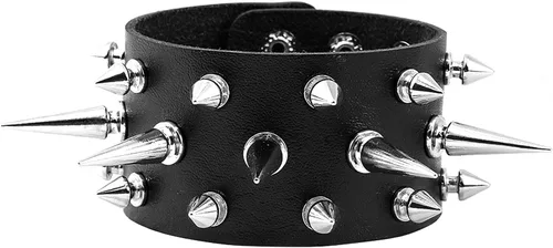 Vista 4 de Eigso Un par de pulseras punk clásicas de piel sintética SteamPunk para hombres y mujeres