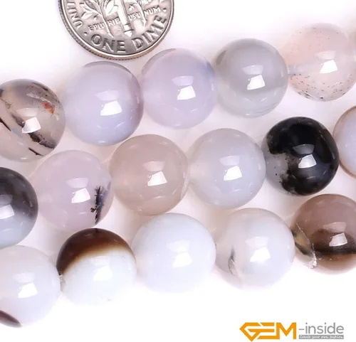 Vista 5 de GEM-Inside - Cuentas redondas sueltas de ágata Botswana de 0.47 pulgadas (0.472 in) para hacer joyas, hebras de 15 pulgadas