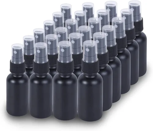 Vista 9 de Botella pulverizadora de vidrio de 2 onzas, botellas de vidrio Boston de niebla fina con pulverizador de niebla fina negra, botellas pequeñas