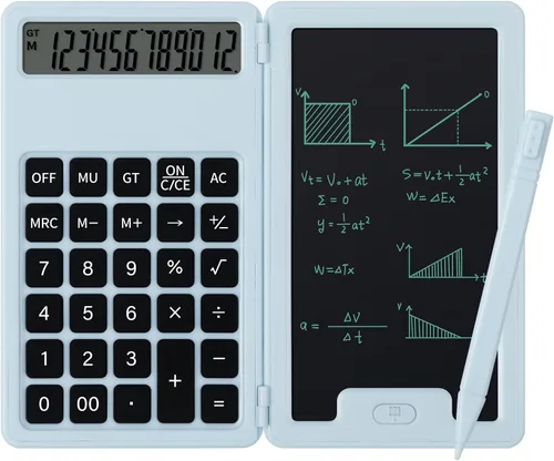 Vista 13 de Calculadora básica portátil de escritorio, mini calculadoras pequeñas con bloc de notas de escritura y lápiz capacitivo, más ligera y portátil, Negro