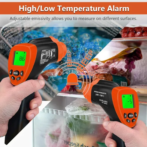 Vista 7 de Pistola de termómetro infrarrojo, pistola de temperatura térmica láser DS=16:1 para cocinar, horno de pizza, motor HVAC, pistola de temperatura