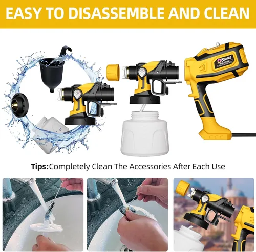 Vista 5 de Pulverizador de pintura, pistola de pulverización HVLP de 850 W con recipiente desmontable de 47.3 fl oz, pulverizadores de pintura eléctricos con 4