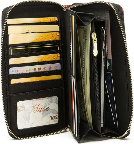 Vista 171 de Cartera de mano para mujer, estilo bohemio, con RFID, elegante, espaciosa con correa para viajes, capacidad para tarjetas, teléfono, dinero