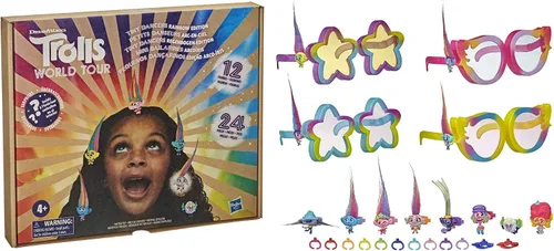 Vista 2 de Trolls DreamWorks World Tour Tiny Dancers Rainbow Edition Pack con 12 pequeñas figuras de bailarines, 4 lentes de sol, 10 anillos pequeños, 10