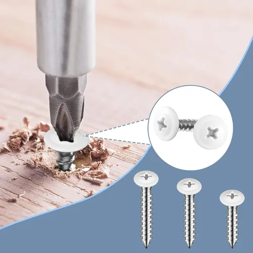 Vista 4 de Demissle 120 unidades #8 Tornillos de madera blancos autorroscantes placas