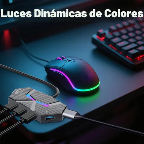Vista 7 de Hub USB C 3.0 con 7 puertos, adaptador USB C multipuerto para transferencia y carga de datos, divisor de concentrador USB para laptop, escritorio