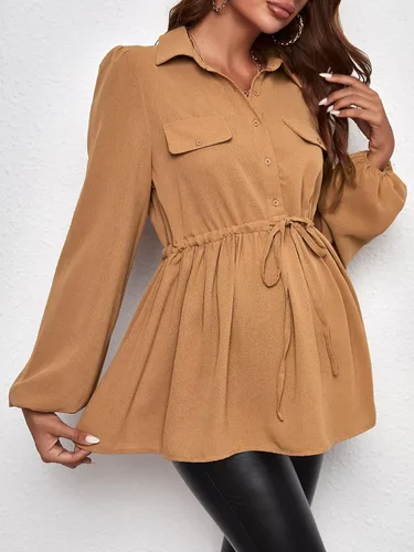 Vista 4 de Floerns Blusa de maternidad de manga larga con cordón en la cintura para mujer
