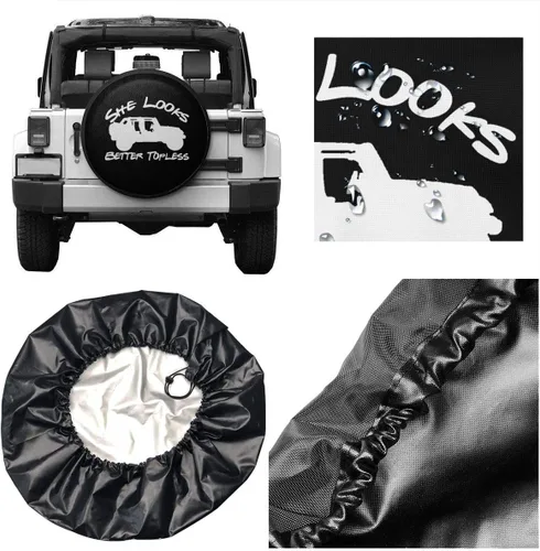 Vista 5 de Cubiertas de repuesto para neumáticos de repuesto She Looks Better Topless, universal, impermeable, para ruedas, a prueba de polvo, para Jeep