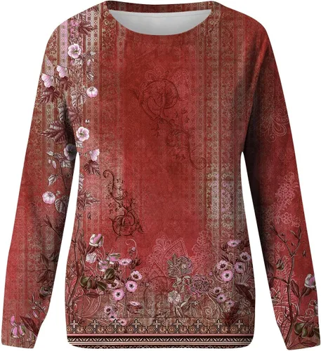 Vista 3 de Camisas de manga larga para mujer, estilo casual, holgadas, cuello redondo, para primavera, a la moda, básicas, para llevar con leggings