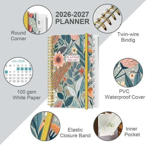 Vista 2 de Agenda de bolsillo/calendario 2026 - Agenda 2026 de enero de 2026 a diciembre de 2026, agenda 2026 con 12 pestañas, encuadernación de doble alambre