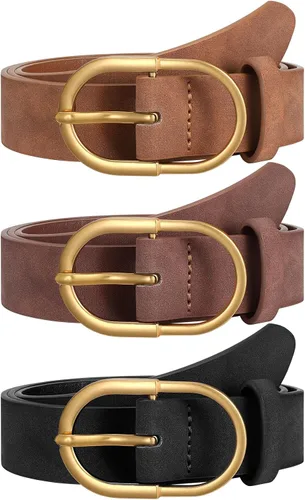 Vista 9 de VONMELLI Paquete de 3 cinturones para mujer con hebilla dorada para jeans y vestidos