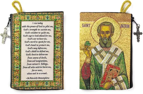 Vista 4 de Bolsa de rosario católico, San Benito y San Patricio, 4 x 6 pulgadas, joyería y monedero con cruz - Soporte para rosario para cuentas de oración