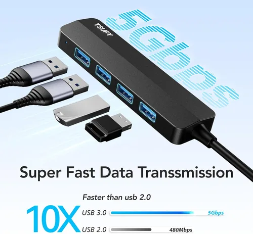 Vista 3 de Concentrador USB 3.0, TSUPY 4 puertos USB Hub USB 3.0 Splitter USB Puerto Expansor Extensor multipuerto USB 3.0 ultradelgado, 5Gbos, transferencia