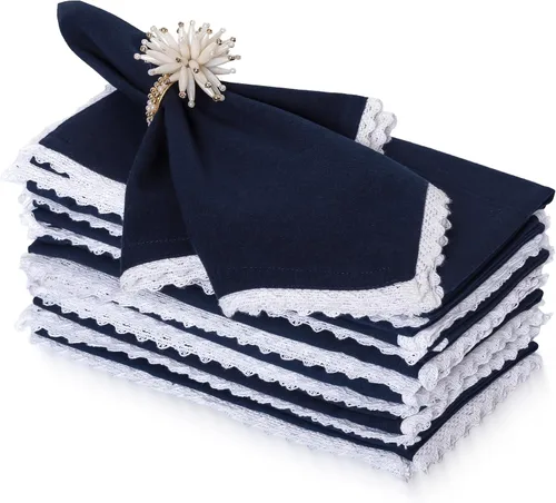 Vista 26 de FINGERCRAFT Servilletas de tela de lino y algodón de 12 unidades con esquinas ingletadas y elegante encaje para uso diario; las servilletas están