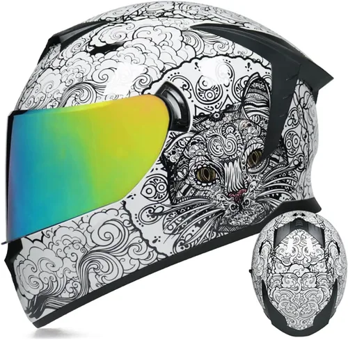 Vista 13 de Cascos de motocicleta de cara completa, casco de motocicleta aprobado por ECE/DOT con viseras dobles, casco de motocicleta de cara completa para J