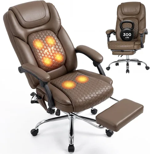 Vista 13 de MALOL Silla de oficina de masaje de 300 libras, silla de escritorio grande y alta con 3 niveles de calor y reposapiés, silla ejecutiva ergonómica