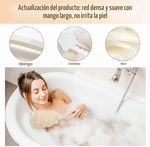 Vista 5 de PIPUHA - Paquete de 2 cepillos de ducha con esponja de lufa para ducha, exfoliante corporal con mango largo, esponja en un palo para hombres