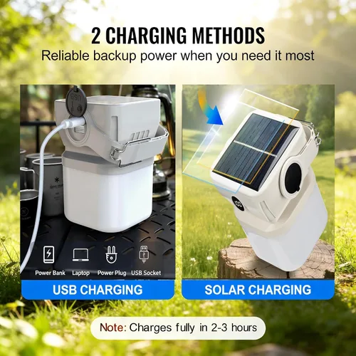 Vista 3 de V.C Formark - Linterna solar para campamento, carga dual (USB-C y solar), pantalla de batería, 3 modos + linterna, ligera para campamento y cortes