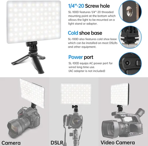 Vista 3 de Mettlelite SL100D - Luz de video LED bicolor en la cámara Iluminación de fotografía regulable continua Panel LED de estudio portátil 3200K-5600K